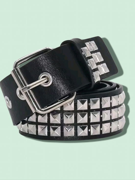 Other - Black Studded Leather Belt with Silver Pyramid Studs